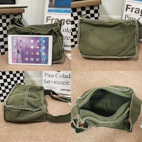 Canvas Hobo Crossbody Bag Women Men Large Capacity Travel Work Purse - Picture 6 of 6